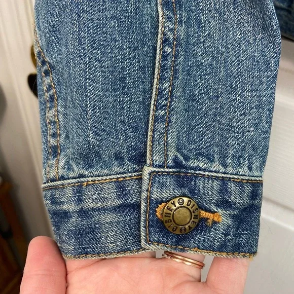 Disney Tinker Bell medium wash rustic button embroidered denim jacket cotton L - Picture 3 of 7